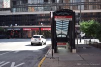 The tiny entrance kiosk to the State Street Subway's Harrison station at the end of Polk Street