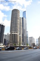 Marina City and surrounding towers, taken from the Wacker Drive side of the river