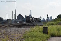 An NS Westbound mixed freight slowly makes its way out of the yard