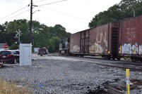 The autoparts train rounds the bend towards the Wabash River